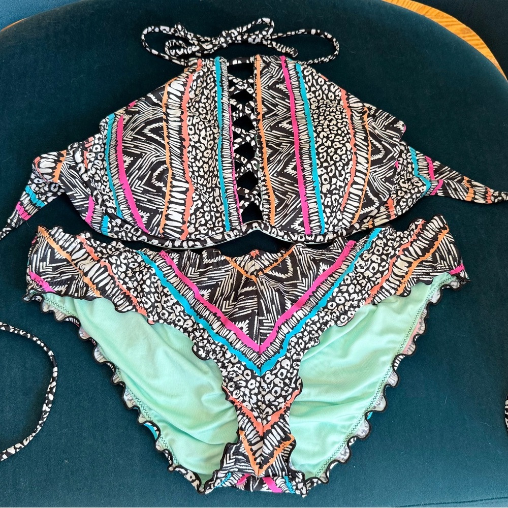 Coco Rave Multicolor Ruffle Bikini top & bottoms
